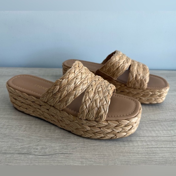 Sun + Stone Shoes - Sun + Stone Women's Olinkaa Woven Slide Espadrille Wedge Sandals Size 7